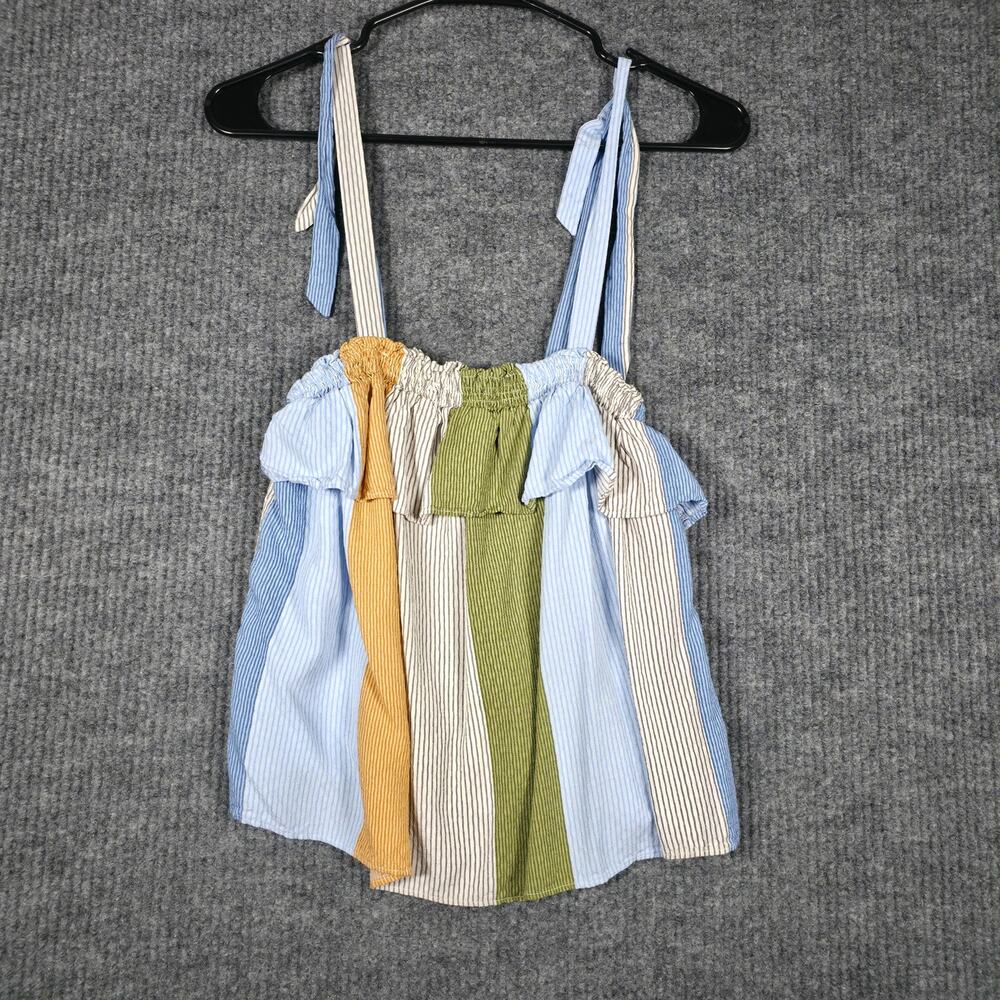 Lauren Conrad‎ Patchwork Stripe Tie Strap Smocked Boho Top S